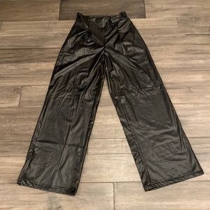 SHEIN Buckle Detail Cut-Out PU Leather Wide Leg Pants Black Womens Size 4